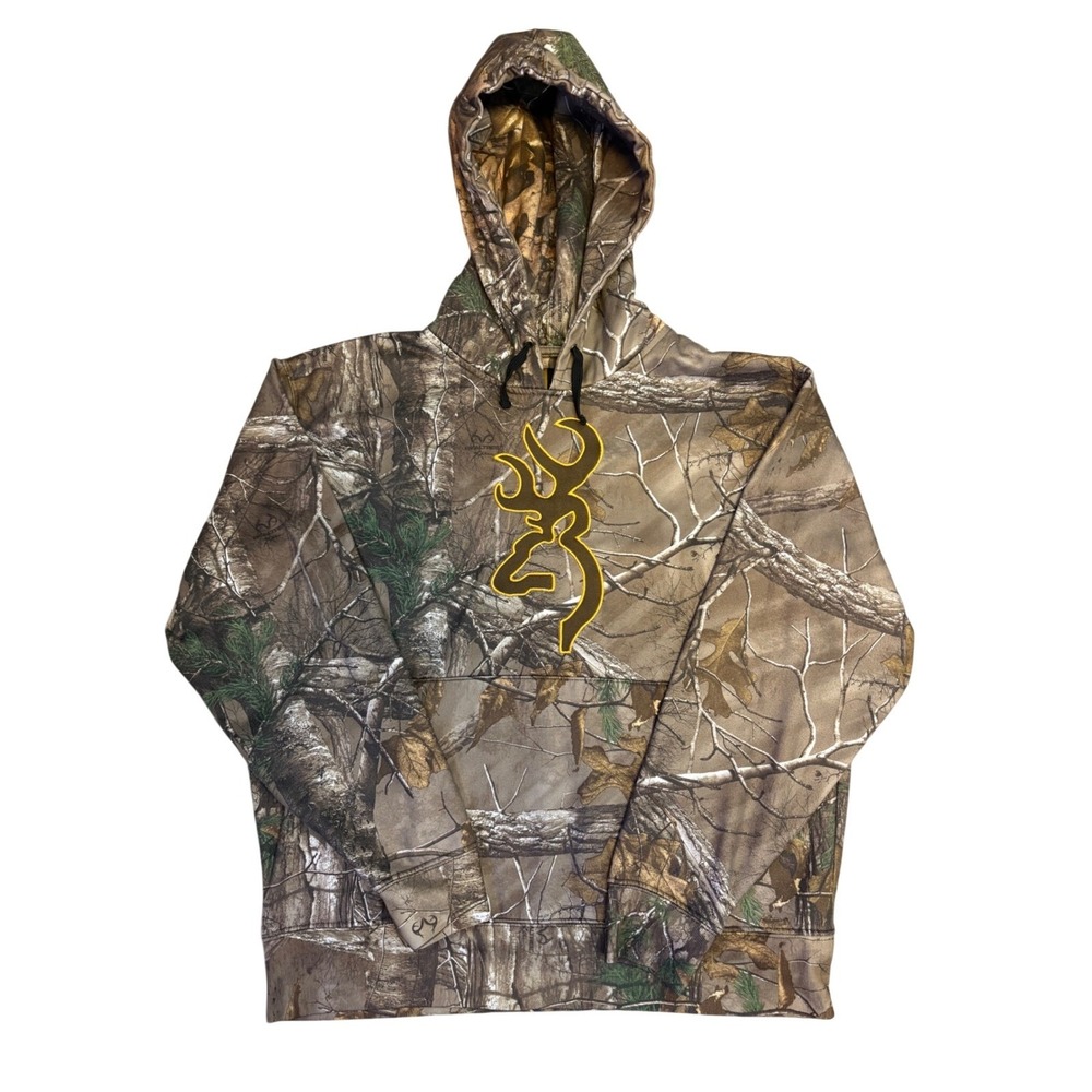 Browning Realtree Xtra Camo Hoodie Large Brown Buckmark Logo Pullover Sweatshirt